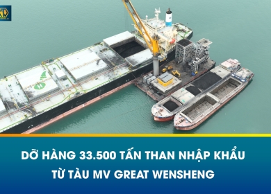 DỠ HÀNG 33.500 TẤN THAN NHẬP KHẨU TỪ TÀU MV GREAT WENSHENG